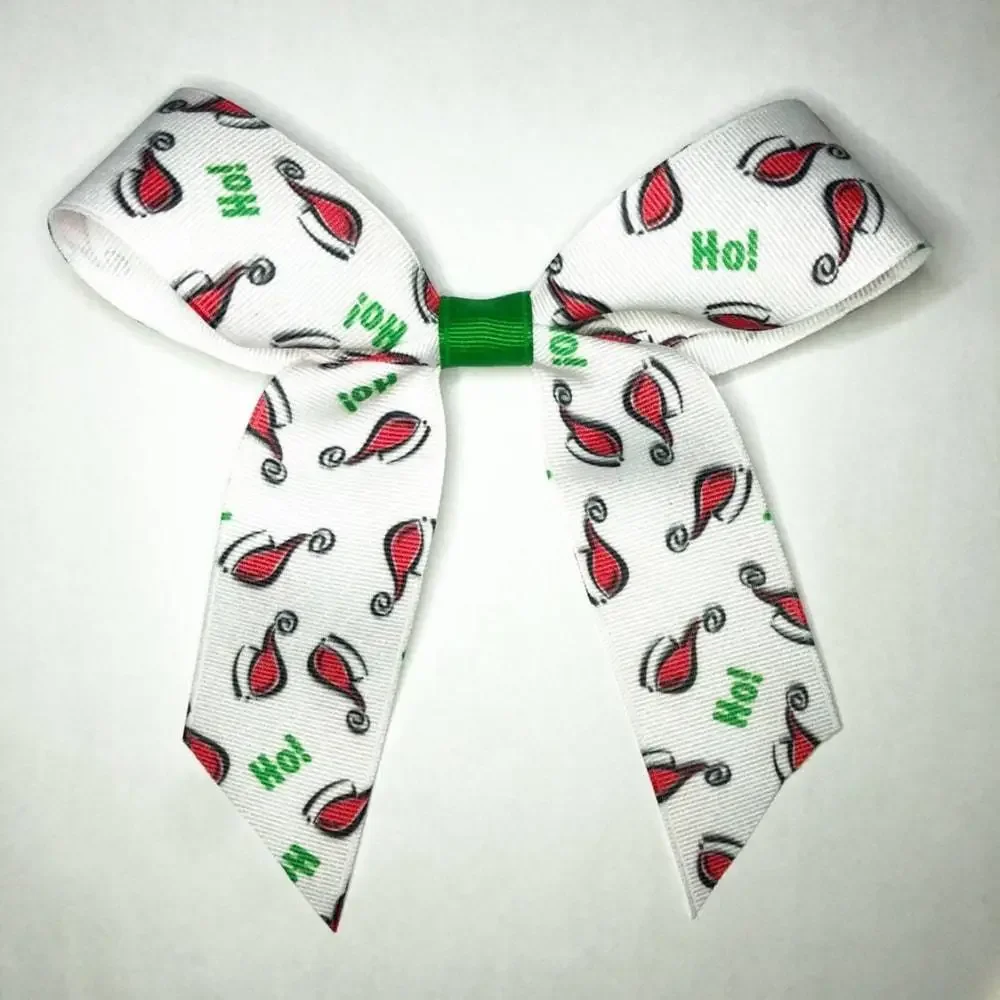 Girls White & Red Santa Christmas Medium Hair Bow